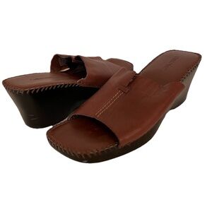 CHEROKEE Women's Sandals Leather Open Toe Wedge Brown Square Toe Size US 9M